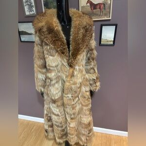 Elegant Faux Fur Trench Coat - Brown